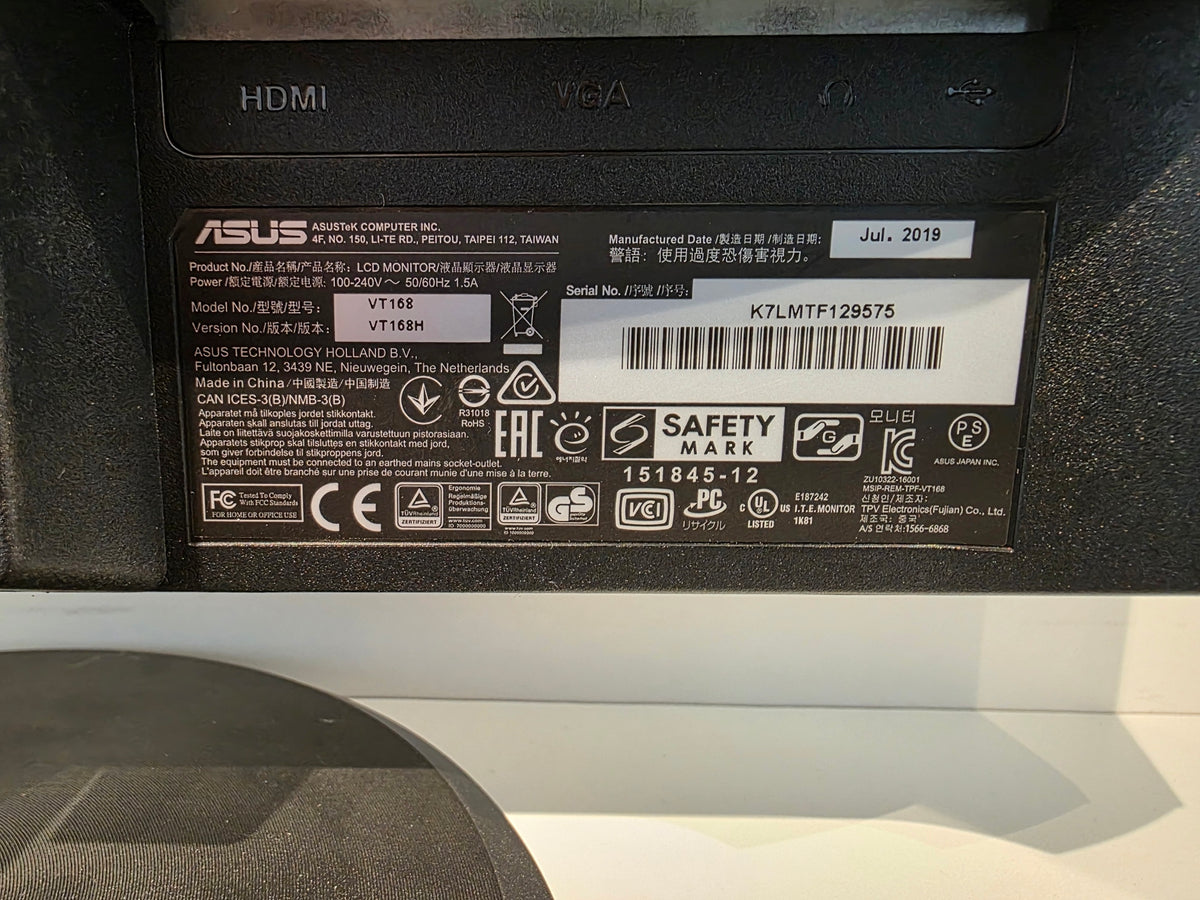 Asus Computer Monitor - VT168 Touchscreen LED Monitor - ALL-TEK Magherafelt